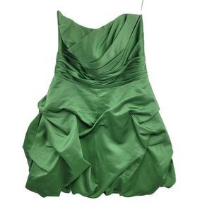 David's Bridal Mini Dress 8 Green Strapless Ruched Balloon Hem Formal Bridesmaid